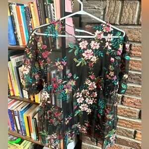 NWOT Gorgeous Embroidered Kimchi Blue Floral Sheer Black Top